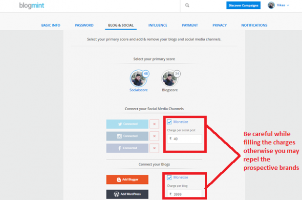 An example showing the monetization of your blogs and other social channels