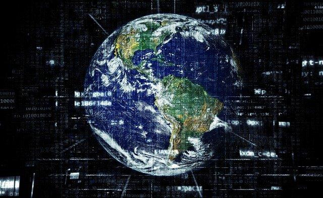 The Earth with an overlay of digital network lines, representing the future of PPC advertising.