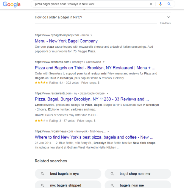 An example long-tail keyword search on Google